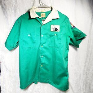 RARE Vintage 1960's XL Button PIN LORD Green Bowling Shirt Button Up